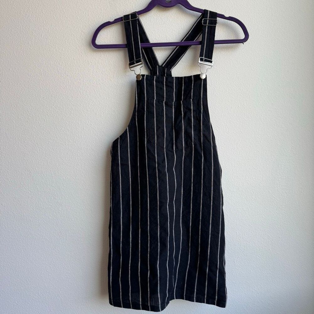 Reformation 100% Linen Black White Stripe Overall Mini Dress Size 6 Small